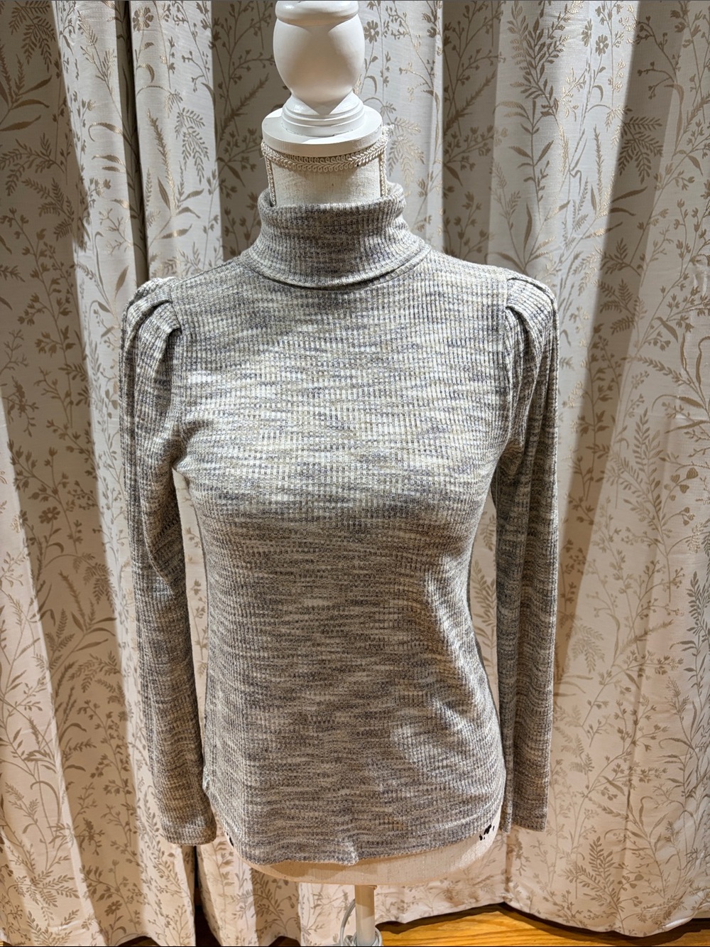 Loft Turtleneck Ribbed Puff-Sleeve ribbed top.- size XS